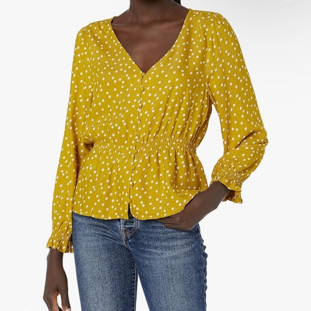 NWT Goodthreads Crop Slim Fit V-Neck 3/4 Sleeve Fluid Twill Woven Shirt size L